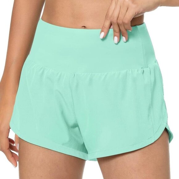 GYM Rainbow Women's High Waisted Running Shorts NWOT size Small Mint Green - Picture 11 of 12